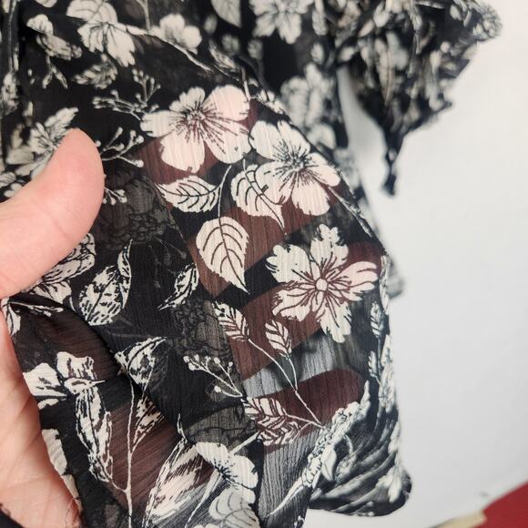 Topshop Dress Women’s Size 10 Black Floral Long Sleeve Mini Lined Sheer Boho EUC - Picture 10 of 16